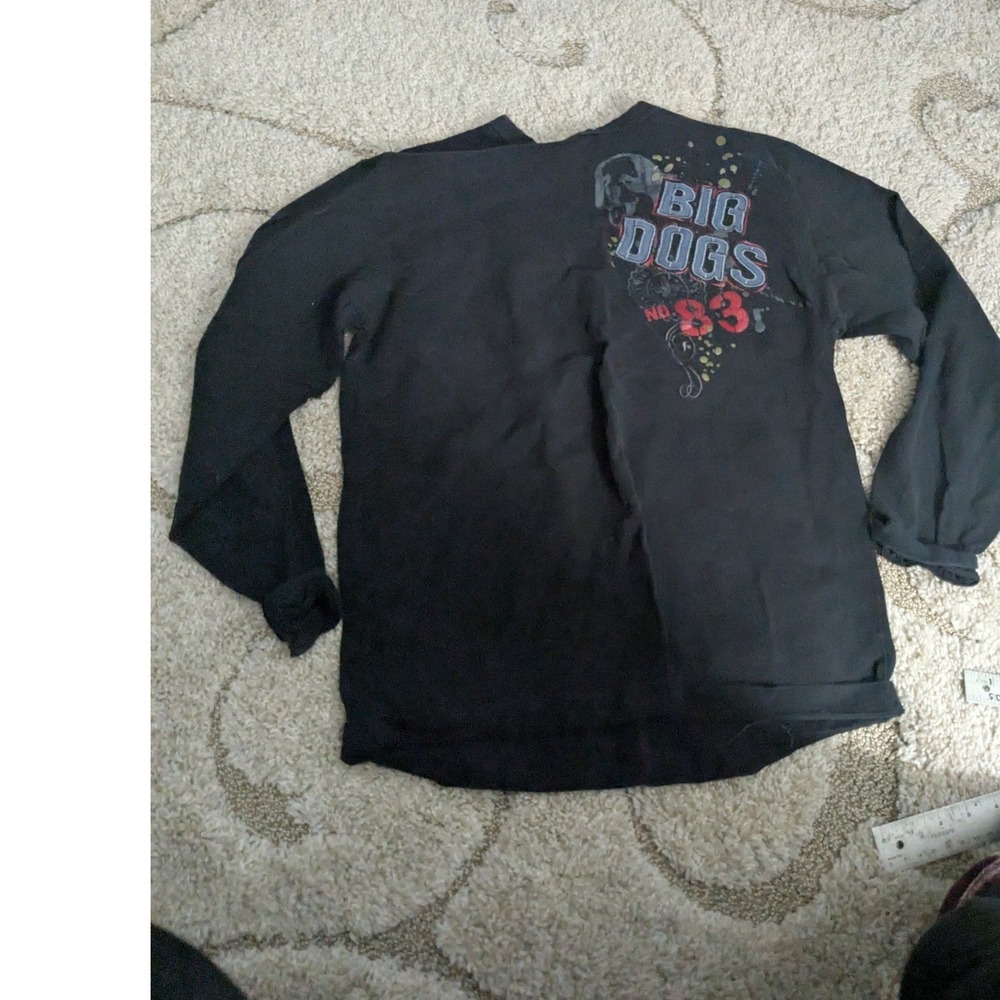 Big Dogs No 83 Black Graphic Long Sleeve T-Shirt Womens Large Cotton Crewneck
